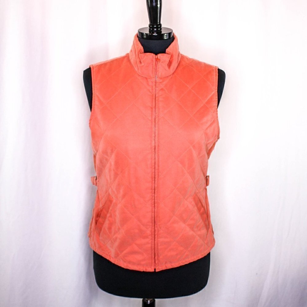 Orvis Quilted Vest Zip Front Salmon Orange Pink Size M